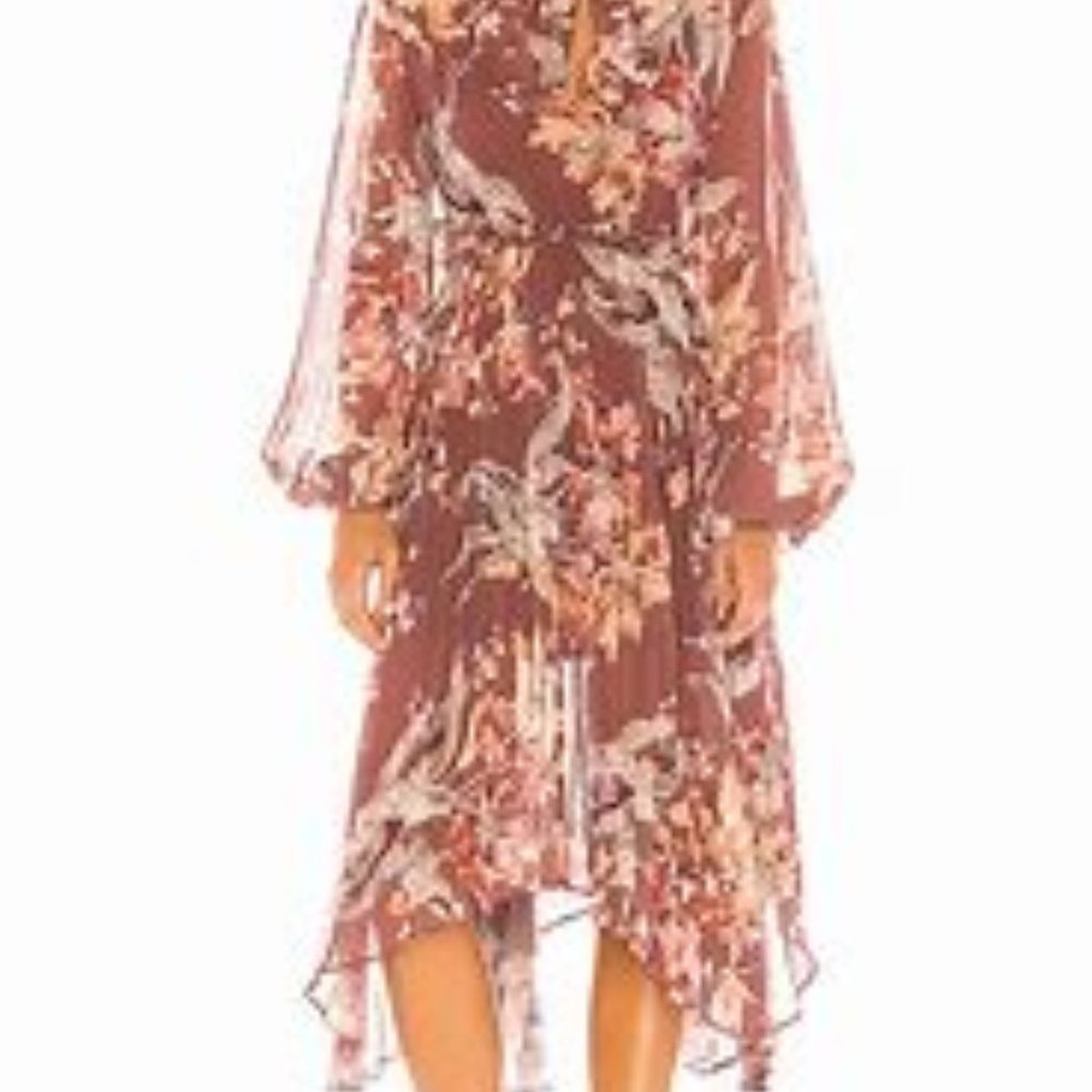 KEEPSAKE THE LABEL UNRAVELED MIDI DRESS IN CHOCOLATE LILY FLORAL